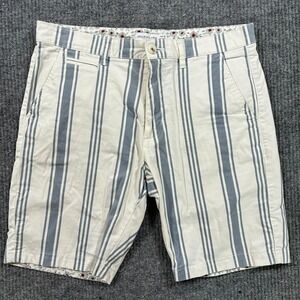 Denim & Flower Ricky Singh Mens Shorts 32 White Blue Striped Casual Low Rise